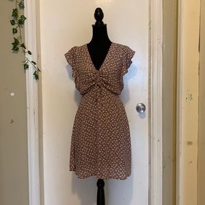 Monteau mini floral print dress lined, cinched waist & cinched bust size M